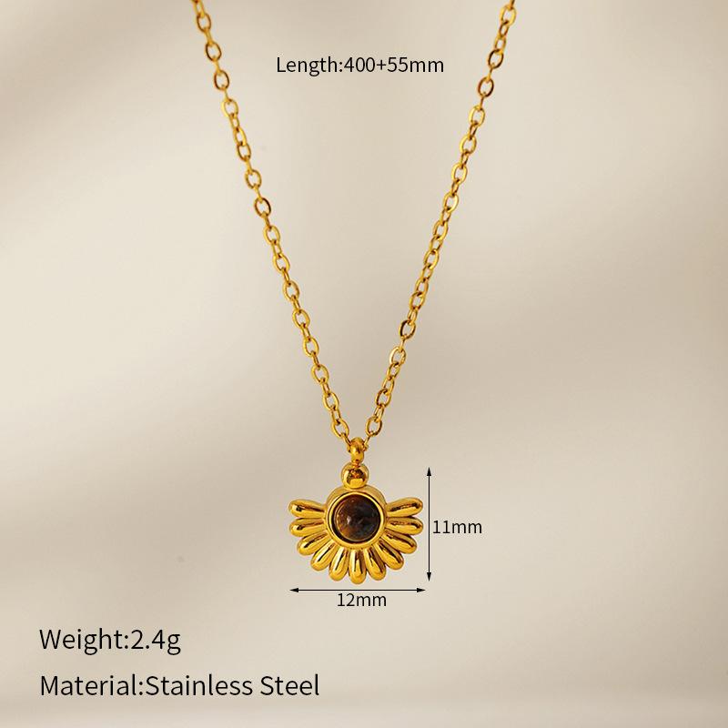 French Vintage Sunflower Natural Stone Pendant Necklace For Women Fashion Minimalist O-Link Chain Gold Collarbone Chain