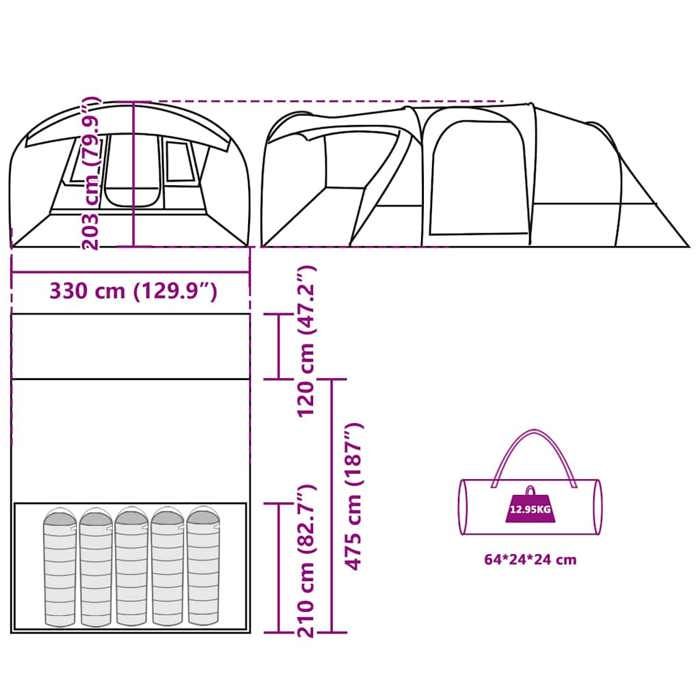 VidaXL Tente de camping tunnel 5 personnes bleu imperméable 4009426