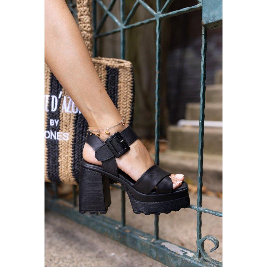 Women's Genuine Leather Chunky Plaform Heel Sandals