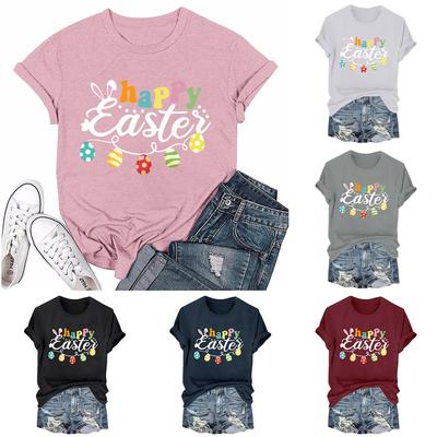Women's Fashion Easter Printed Casual Pleated Round Short Sleeve T-Shirt Top