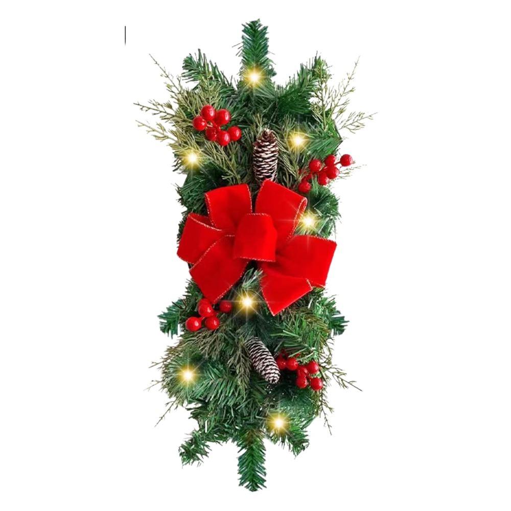 Fashion LED Christmas Wreath Pine Cone Gift Crafts Home Decor Red Rattan Bow Party Supplies Door Decoration Outdoor