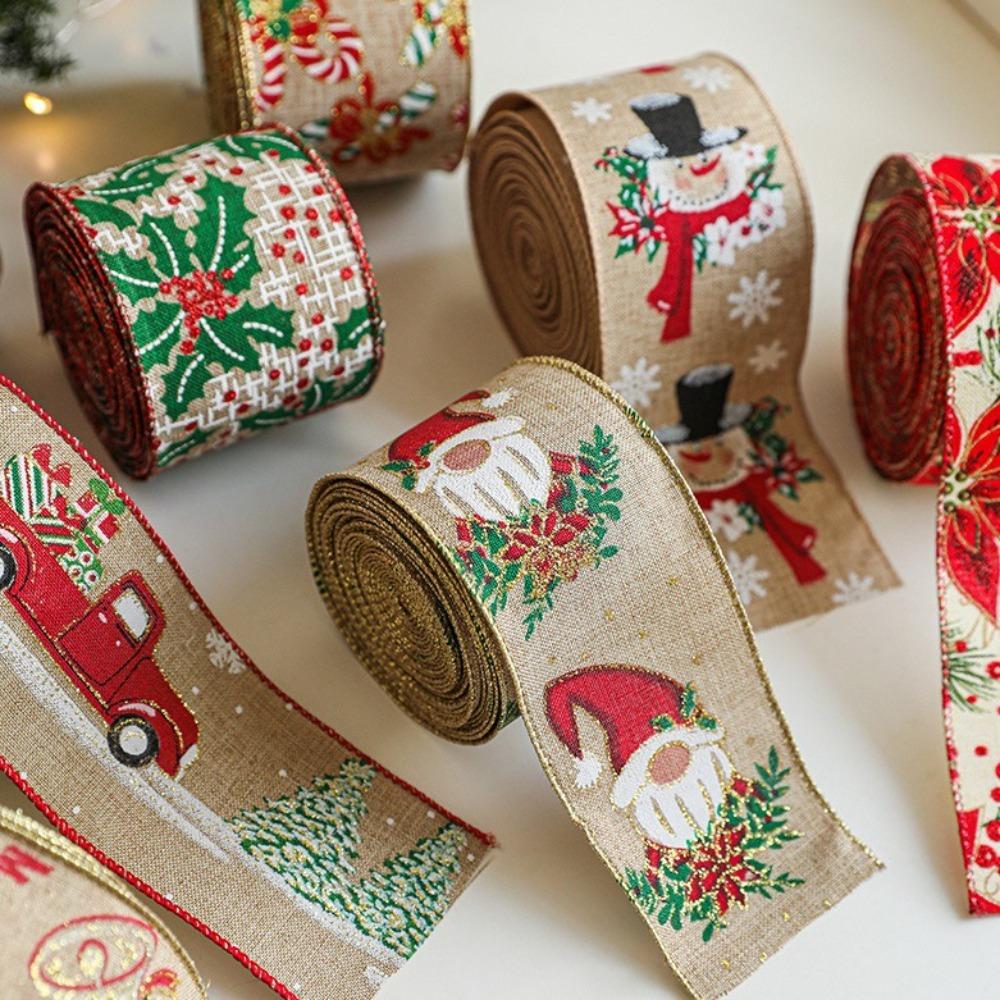2M/Roll Gift Wrap Ribbon Xmas Gift Box Packing Strap Linen Christmas Ribbon  Gift Package
