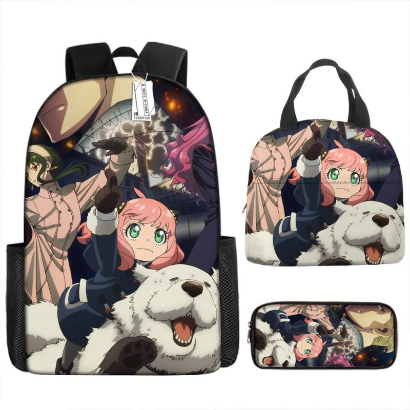 Kids Cartoon Character Print Backpack Set School 17 Inch Oxford Fabric Bag With Lunch Pouch Pencil Case