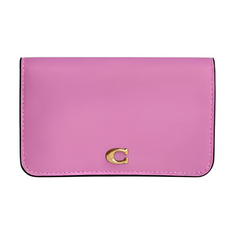 Coach Essential Slim 12 Logo Calfskin Card Case Mini Women Card Case Purple Red CR990-B4DB8 Fuchsia