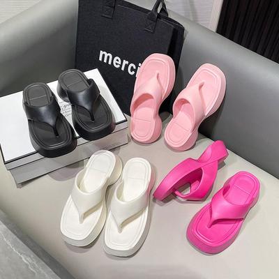 Women Spring Solid Color Soft Slope Flip Flops Outdoor Slippers Summer Casual Thick Bottom Anti Slip Beach Sandals Shoes 36-41