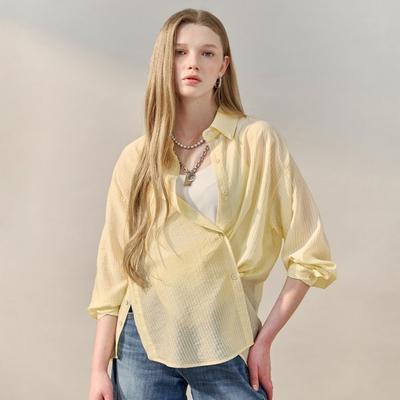 Sheer Stripe Side Button Loose Fit Shirt Zf04qb009nh