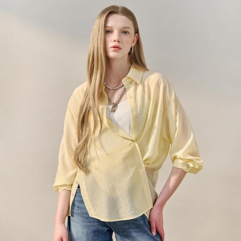

Maxza Sheer Stripe Side Button Loose Fit Shirt Zf04qb009nh white/FREE