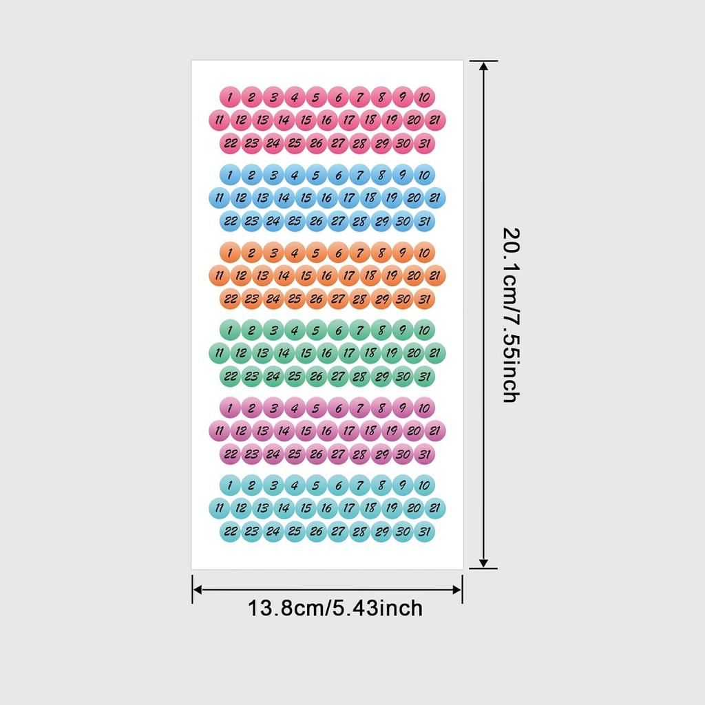 372-Piece Rainbow Color Planner Stickers - Foiled Date Dots, Number Stickers, Planner & Journal Decoration, 2 Sheets