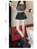 Sweet Pleated A-Line Mini Skirt with Lace Patchwork, High-Waisted and Anti-Exposure, 2025 Summer Collection