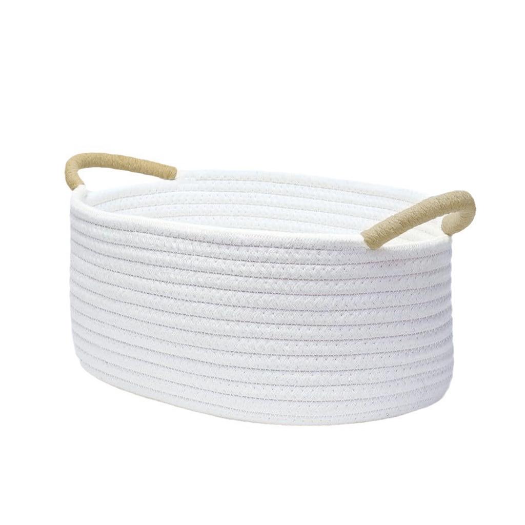 Cesto Decorativo in Corda di Cotone Bianco con Manico per Organizzazione Articoli da Scrivania Risparmio di Spazio Cesto per Snack