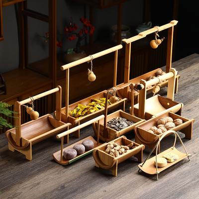 Creative Home Bamboo Snack Basket Japanese Style Tray Fruit Plate Pastry Box with Handle