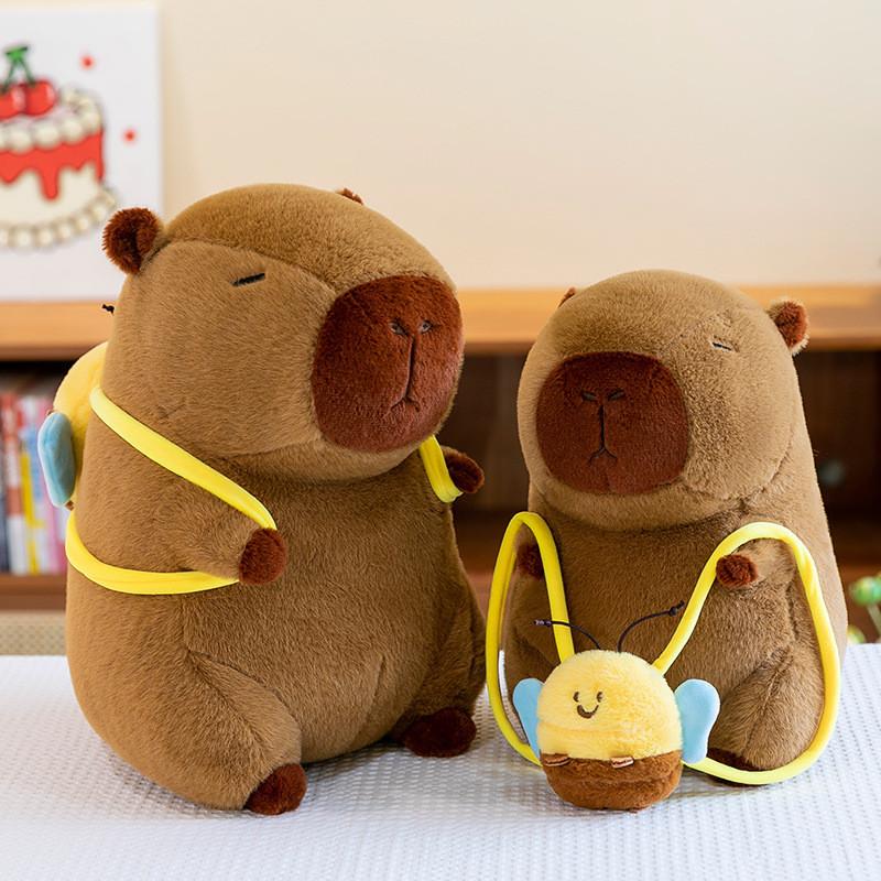 Plush Capybara Animal Toy Cushion With Bee Backpack For Kids Decor Bedroom