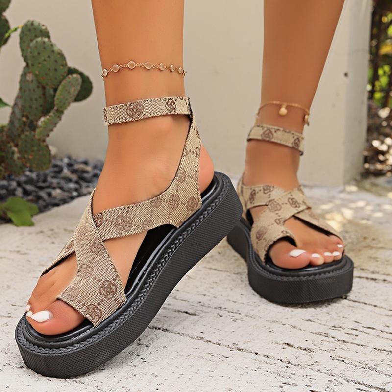 Lucyever Leopard Ankle Wrap Platform Sandles Women Summer Clip Toe Thick Bottom Gladiator Sandals Woman Backle Strap Roman Shoes