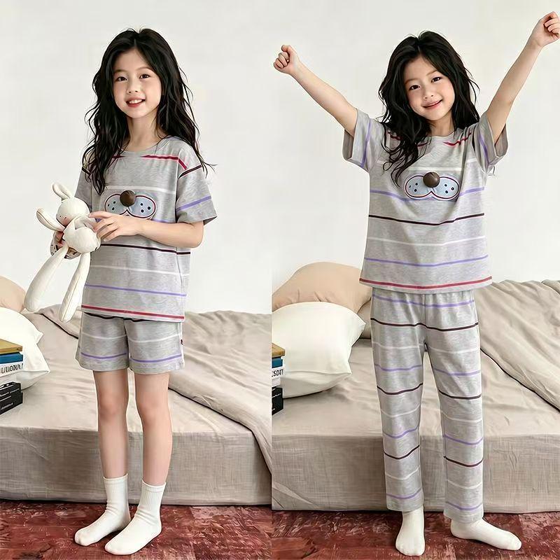 Summer Cartoon Pajama Set: 3-Piece Short Sleeve for Girls