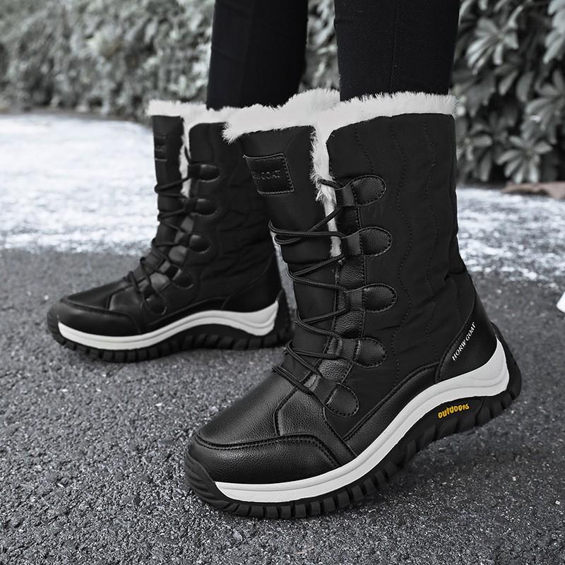 Womens Winter Warm Snow Boots High Top Waterproof Anti-Slip Outdoor Hiking Shoes With Faux Fur Lining