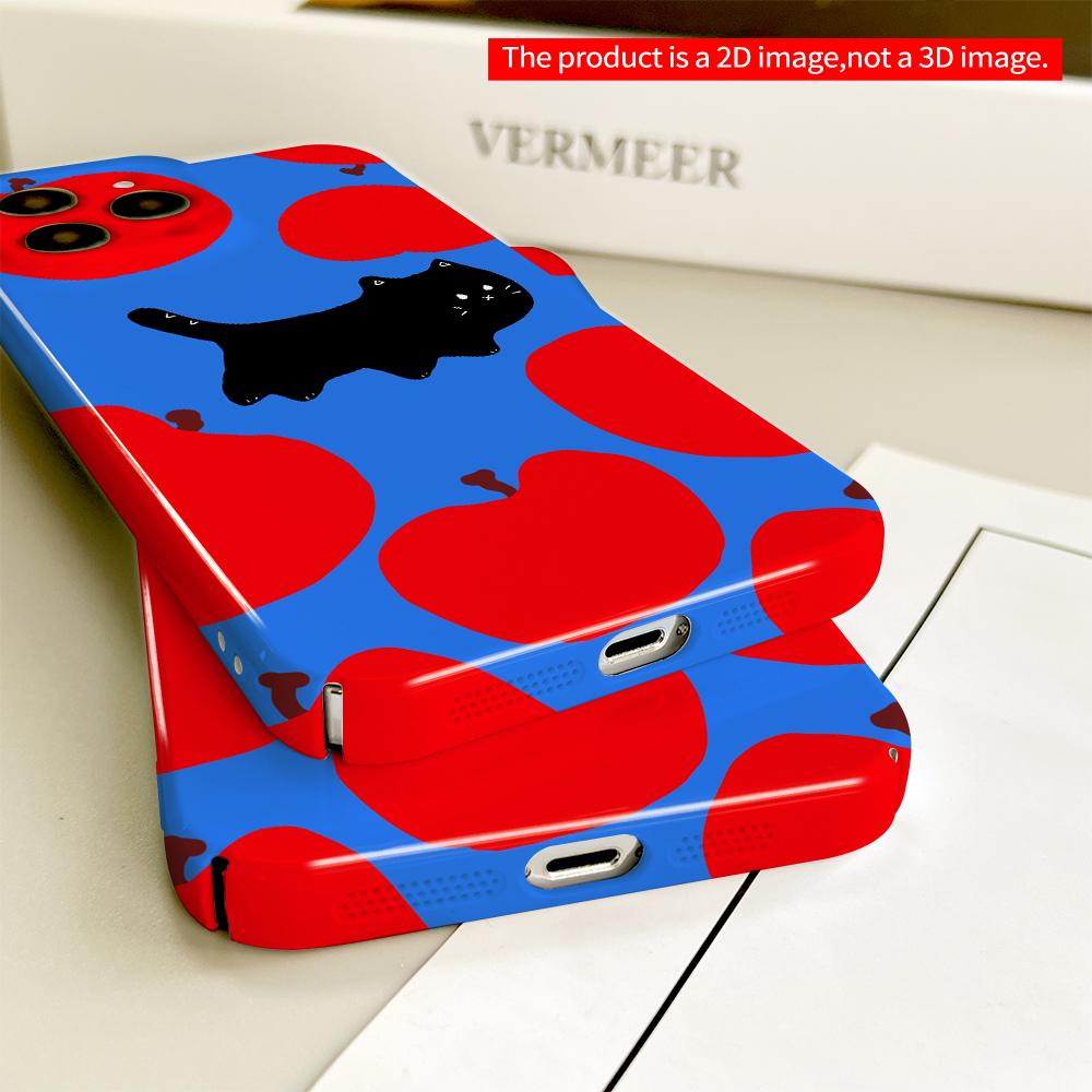 Black Cat Among Red Apples Phone Case All inclusive film hard phone case, compatible with iPhone 18 Pro Max 17 16 15 14 13 12 11