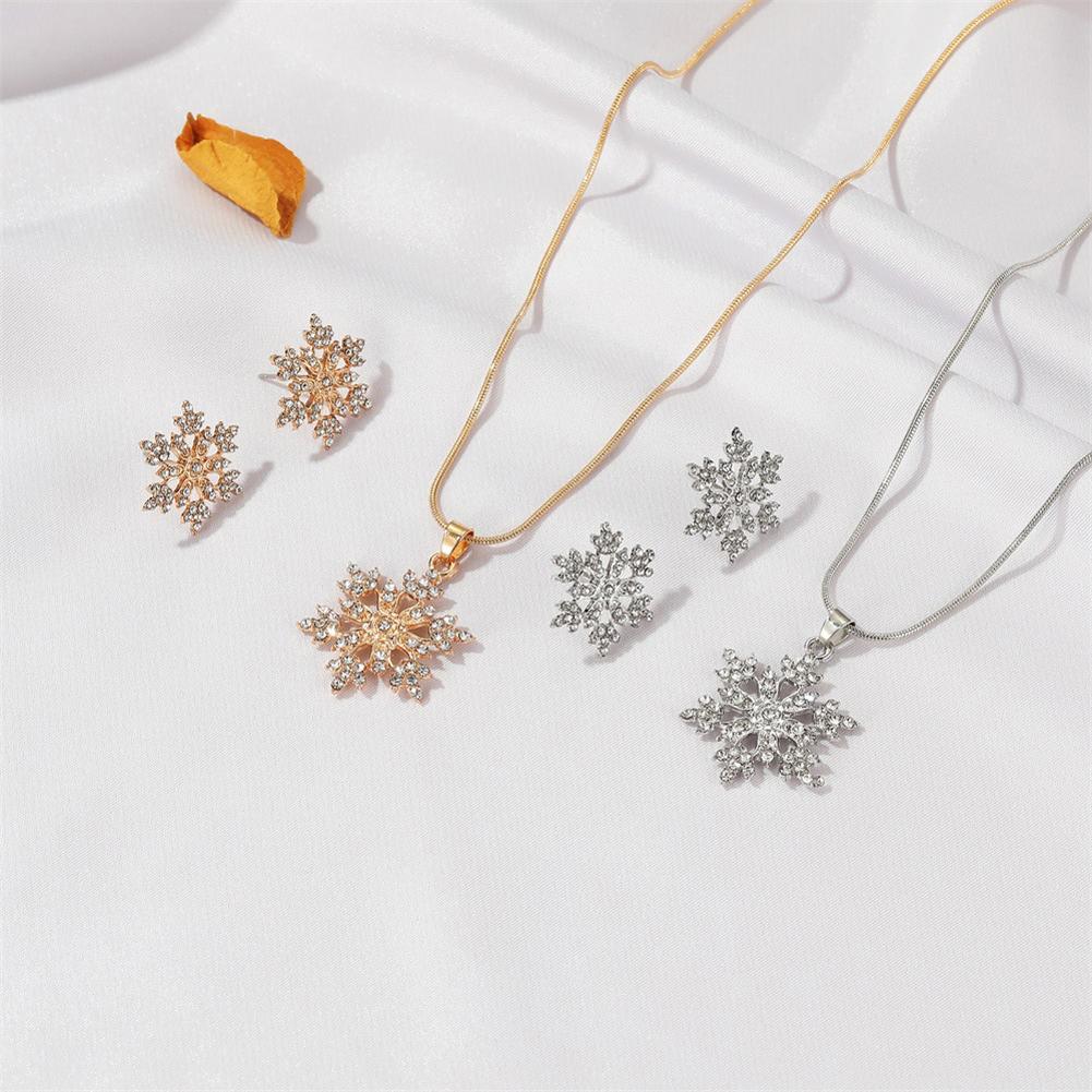 2 Pcs/set Women's Earrings Alloy Full Diamond Snowflake Necklace+ Snowflake Earrings