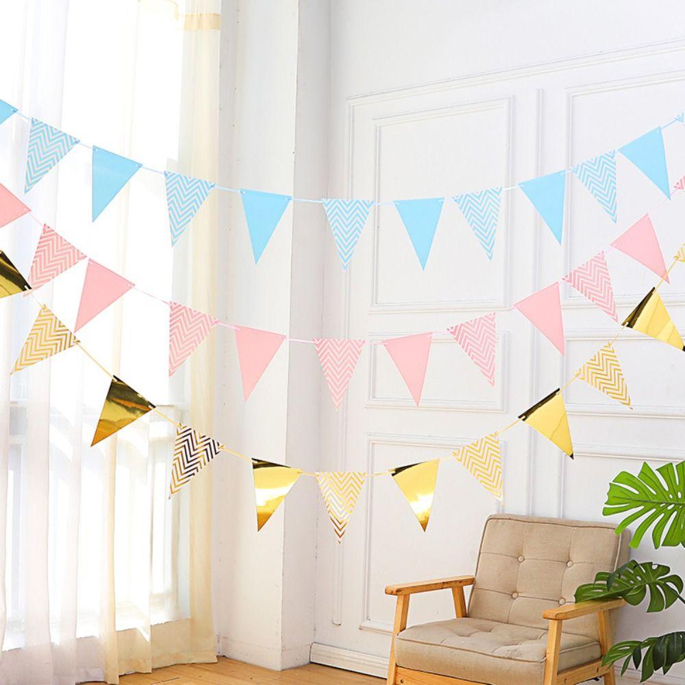 With Rope Triangular Flag Gold Color Party Decoration Flags Birthday Party Banner Birthday Party