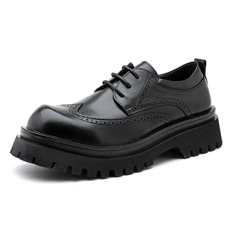 

Italian Brand Men s Thick Soled Leather Shoes Wear-resistant Height Increasing Banquet Dress Shoes Office Men s Business Shoes 46 чёрный