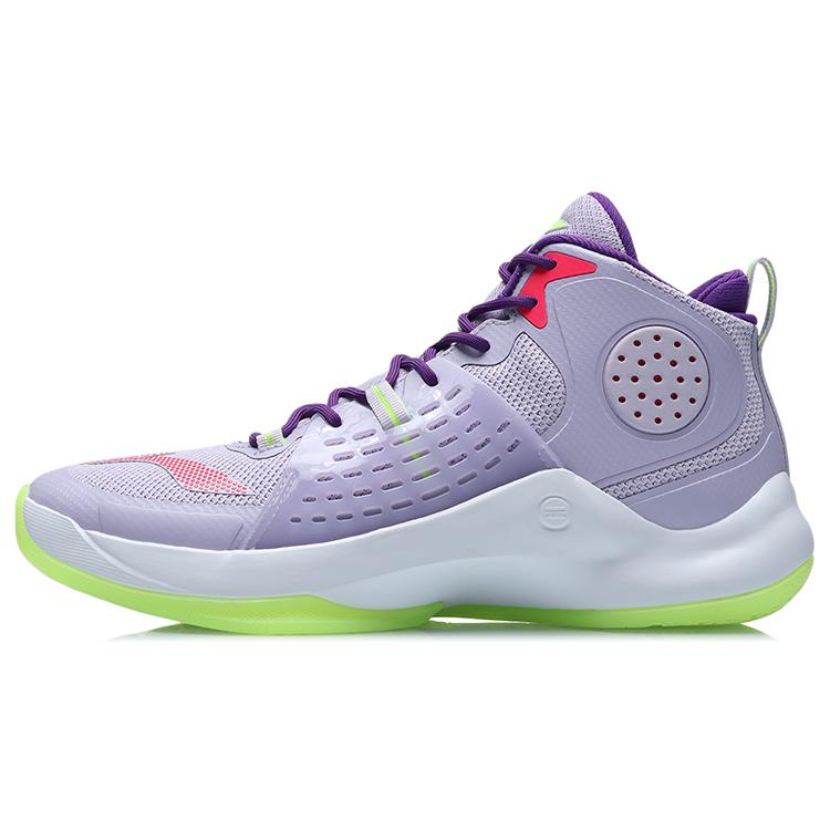 Li Ning Slip Resistant Abrasion Resistant High Top Basketball Shoes Unisex Purple Green ABAR065-3