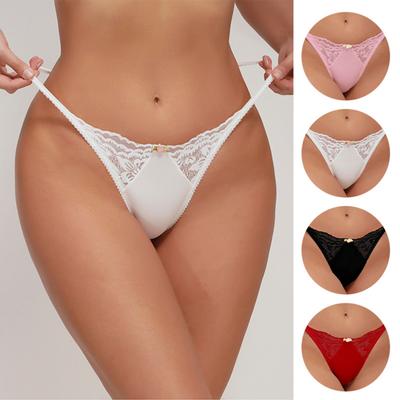 Women G-string High Waist Lace Hollow Out Elastic Soft Solid Color Seamless Fake Flower Decor Anti-septic Spaghetti Strap Quick-drying Soft