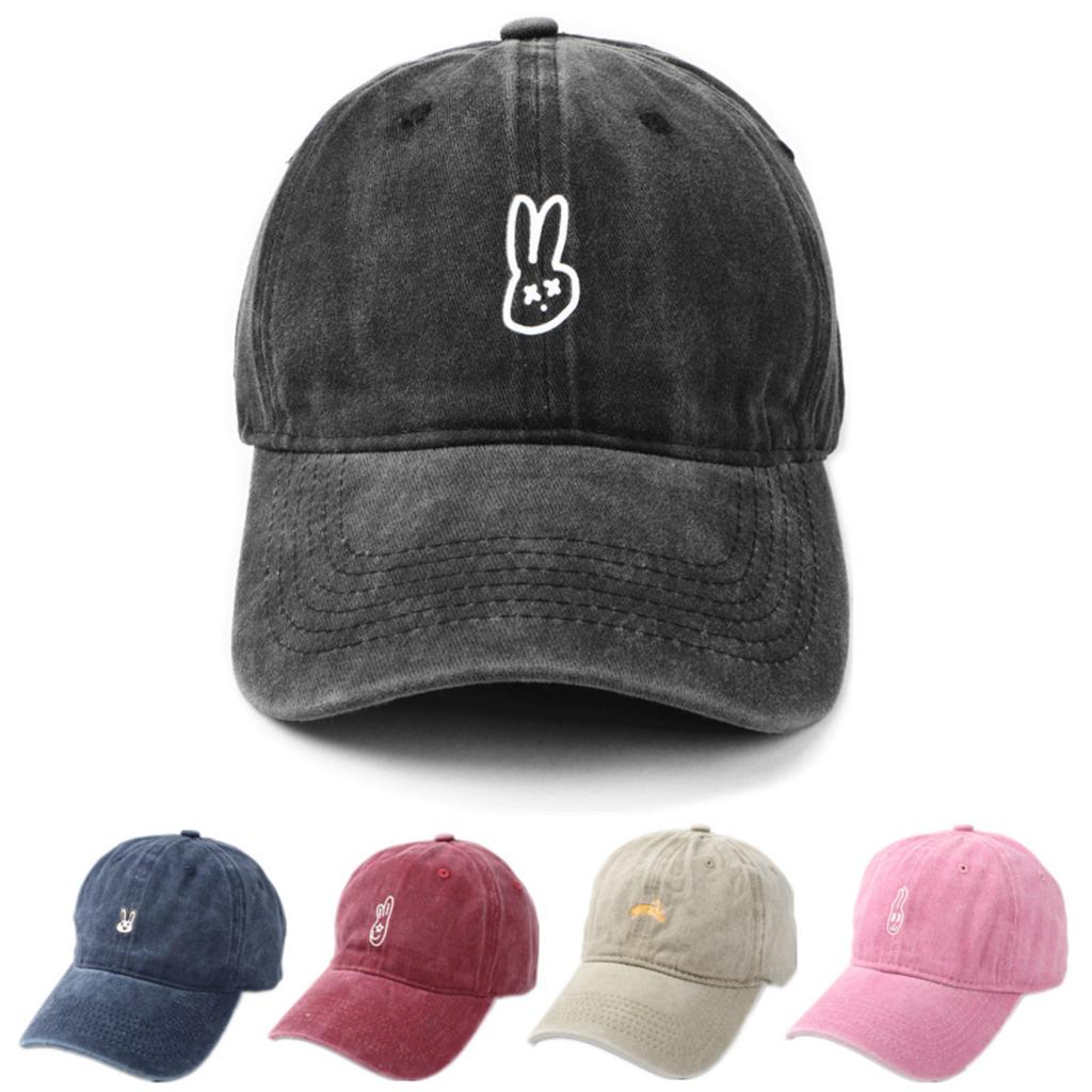 Washed Cotton Baseball Cap with Cartoon Embroidered Design Adjustable Strap Classic Unstructured Fit Casual Outdoor Headwear