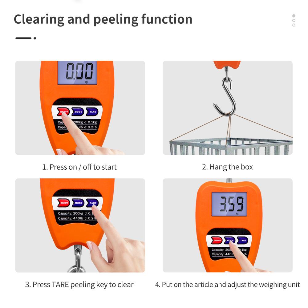 200kg/440lb Crane Scale Digital Industrial Hanging Scale Heavy Duty Hanging Hook Scales Stainless Steel Weighing Indoor&Outdoor