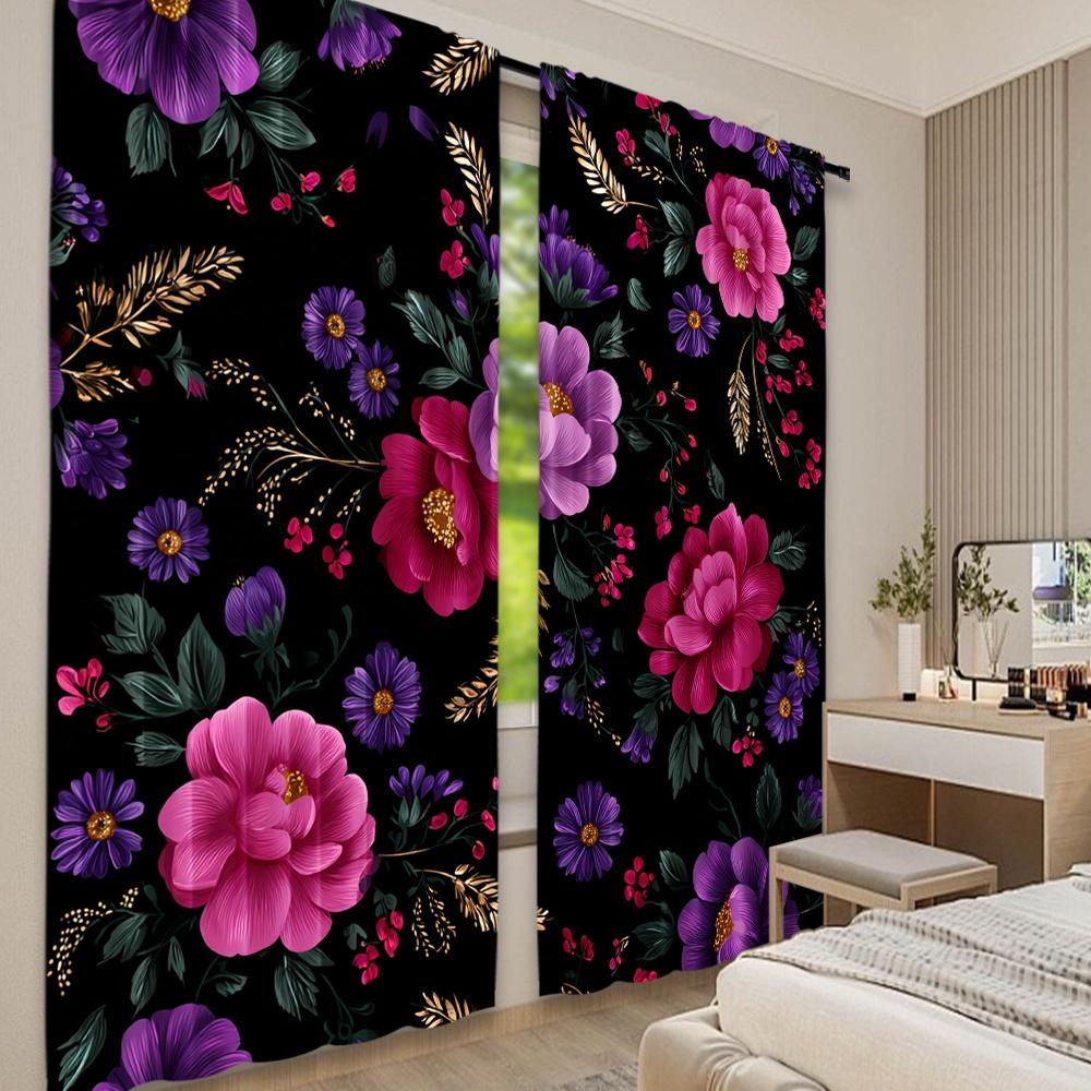 Flat Printing Curtains Vibrant Floral Harmony Digital Printed Polyester Drapes Party Decorations Perfect Festive Set Of 2 Made