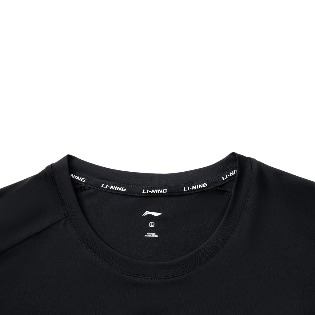 Li-Ning Comfortable Breathable Versatile Letter Round Neck Short Sleeve T-Shirt Men Tops Black ATSV389-1