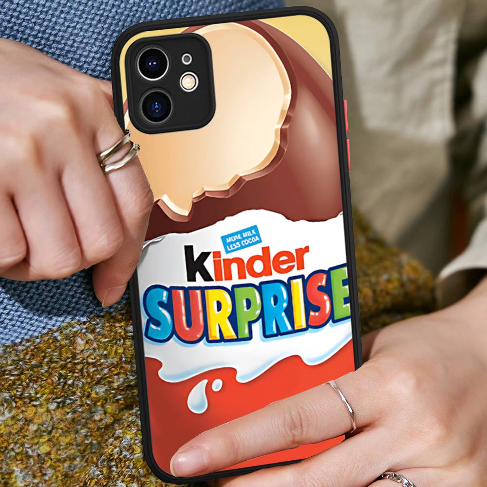 Cute Kinder Surprise Eggs Logo For IPhone 16 15 14 13 12 11 Pro Max X XS MAX Plus Translucent Black Phone Cover