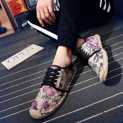 Fashion Fisherman Shoes Flowers Flat Non-slip Mens Casual Shoes Breathable Cloth Brand Male Footwear Plus Size 45