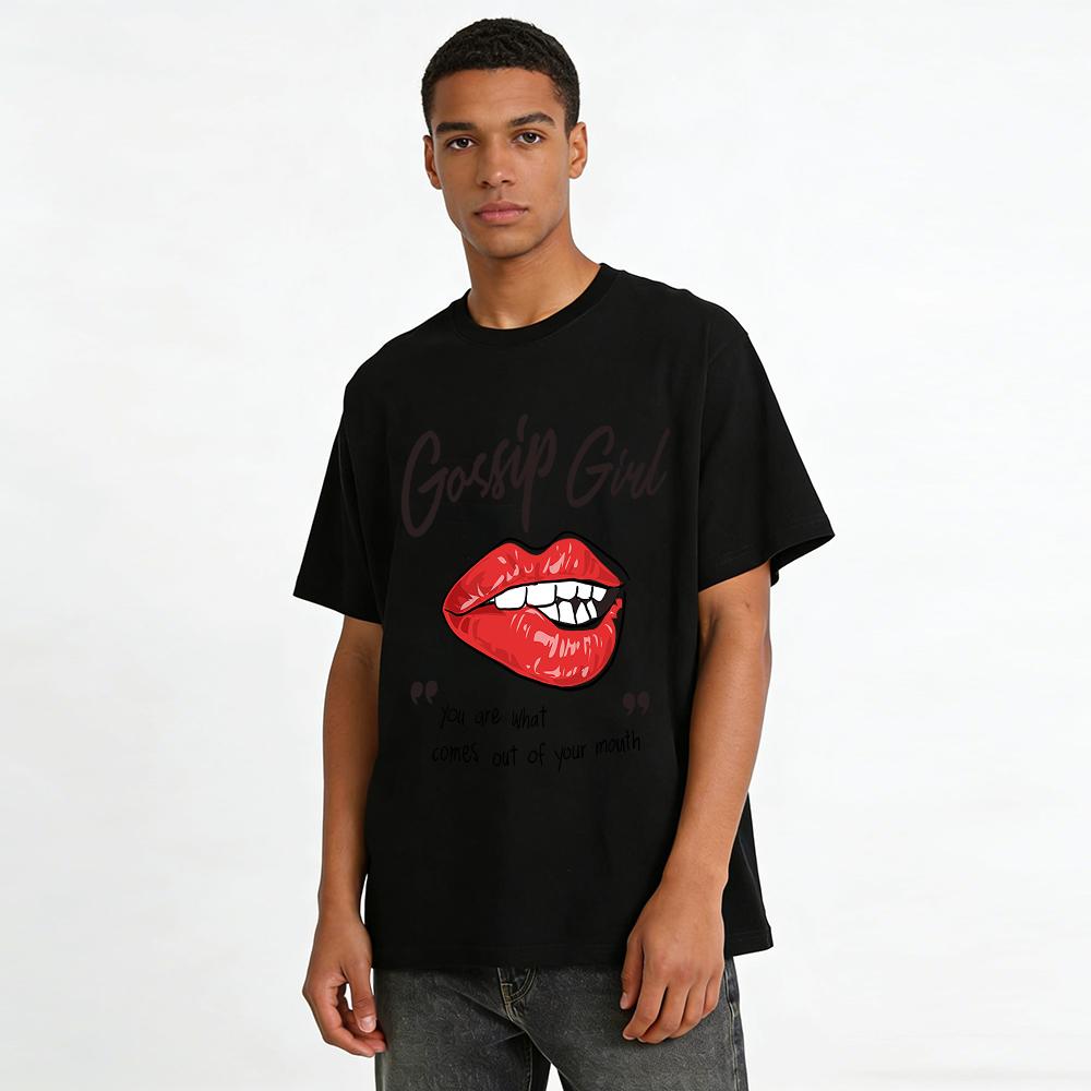 Gossip Girl Themed Red Lip Print Casual Trendy Top Pure cotton T-shirt
