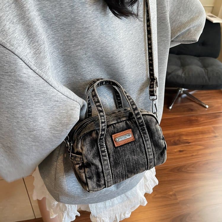 Vintage Mini Denim Boston Bag Women's Crossbody Bag