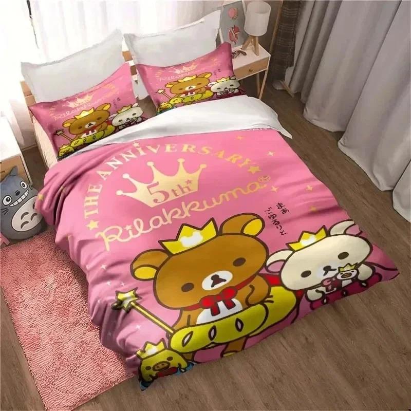 Cute Rilakkuma Bear Kawaii Bedding Set 3D Printed Suitable For Bedroom Duvet Cover Set With Pillowcases Kids Home Textile
