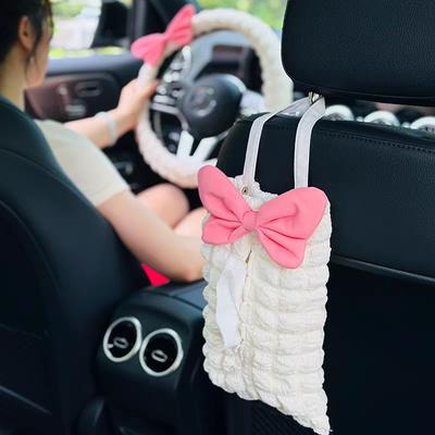 Simpatico Fiocco Rosa Scatola di Fazzoletti da Auto Soffice Puff Porta Carta a Torre Appeso Poggiatesta Sedile Auto Accessori Interni Auto