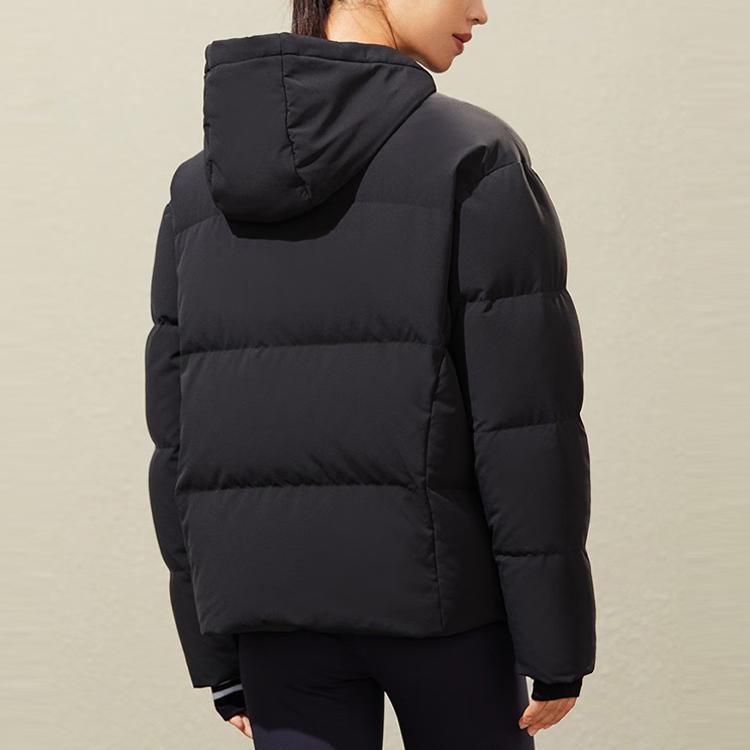 Anta Letter Print Hooded Zipper Down Jacket Women outerwear Black 162247919-4