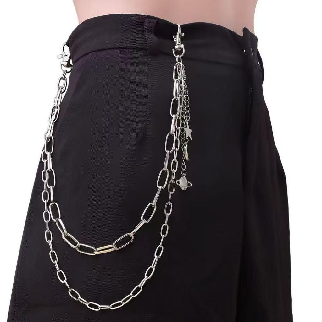 Trendy Unisex Metal Star Moon Planet Pendant Waist Chain