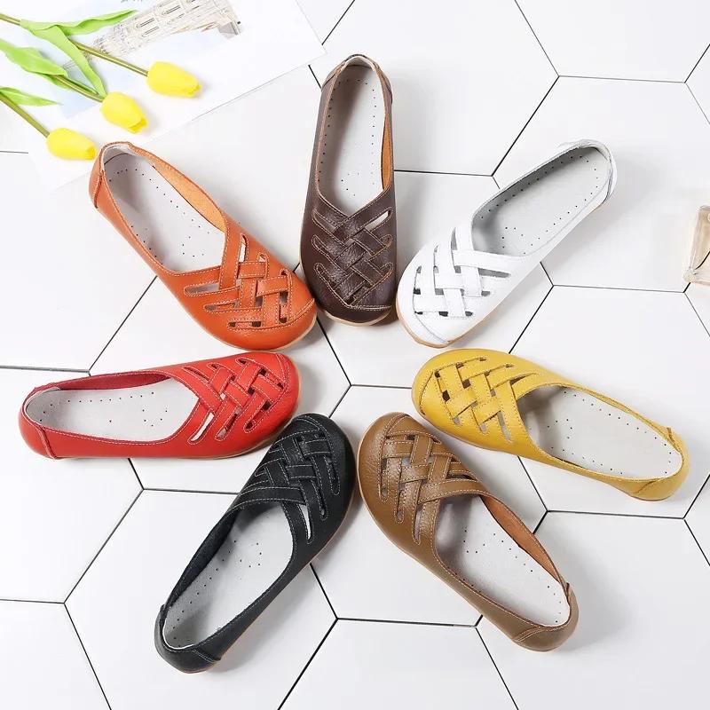 Модная женская обувь Летняя повседневная обувь из кожи без застежек Женские мокасины — фото 5