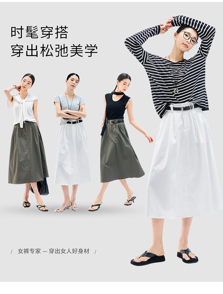 High street casual workwear style half skirt, fashionable pleated high waisted A-line skirt
