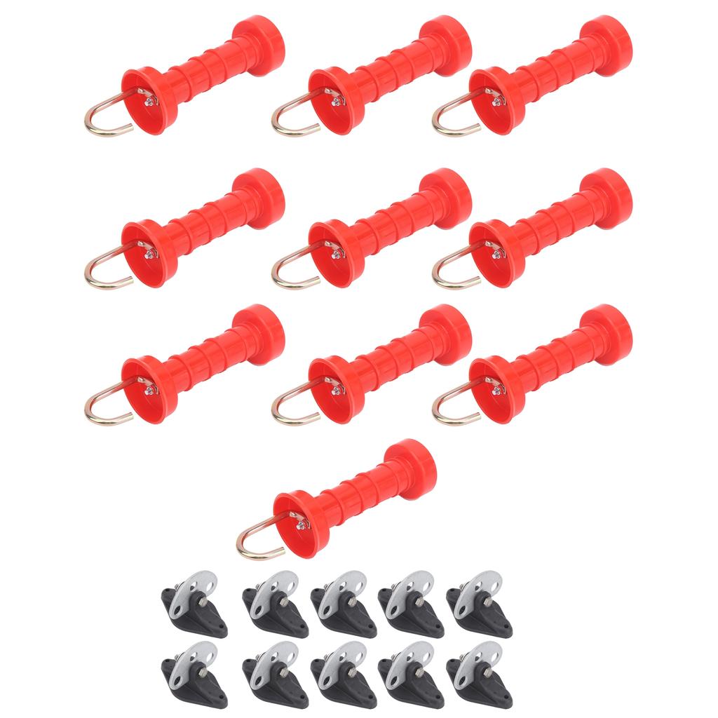10Pcs Electric Fence Gate Handles Red ABS Heat Cold Resistant with 10Pcs Insulators