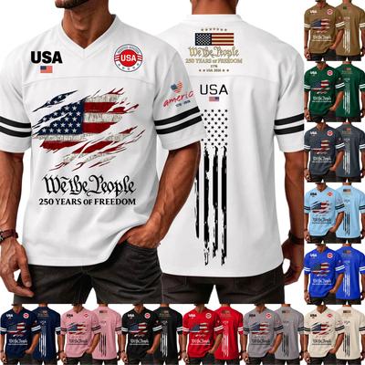 Men's Casual Fashion V-Neck Independence Day Print Short Sleeve Sports T-Shirt Top