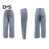 Pantalones vaqueros elásticos de cintura alta para mujer, pantalones vaqueros de pierna ancha, casuales, de pierna recta, con dobladillo deshilachado y bolsillos