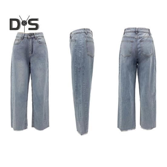 Pantalones vaqueros elásticos de cintura alta para mujer, pantalones vaqueros de pierna ancha, casuales, de pierna recta, con dobladillo deshilachado y bolsillos