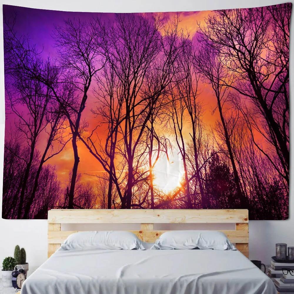 Background poster starry sky oil painting tapestry forest night fabric mural bohemian hippie home decoration wall hanging cloth