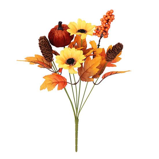 Fall Artificial Flower Bouquet Realistic Fake Silk Sunflower Halloween Thanksgiving Harvest Festival Indoor