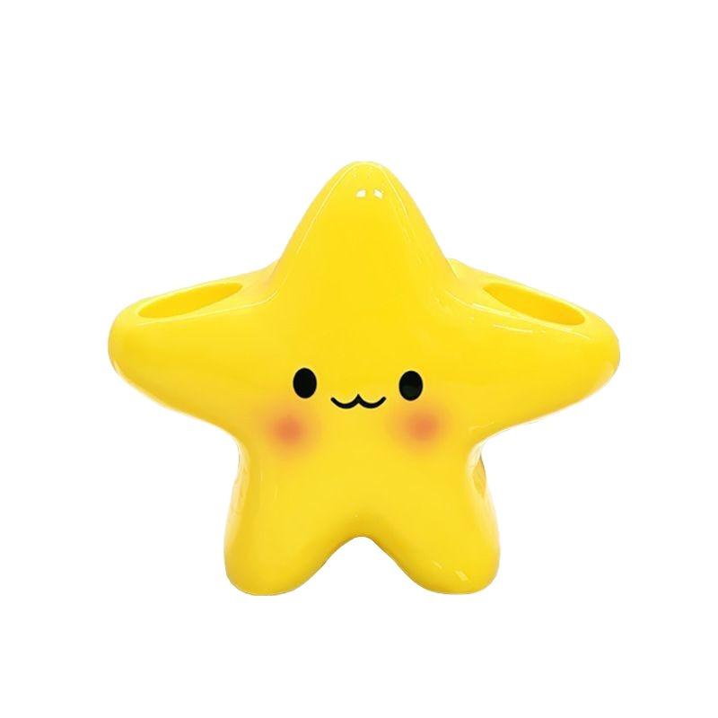 1-20PCS Star Shape Toothbrush Holder Ceramic 3 Slot Organizer Yellow Bathroom Storage Electric Manual Toothbrush Toothpaste Rack