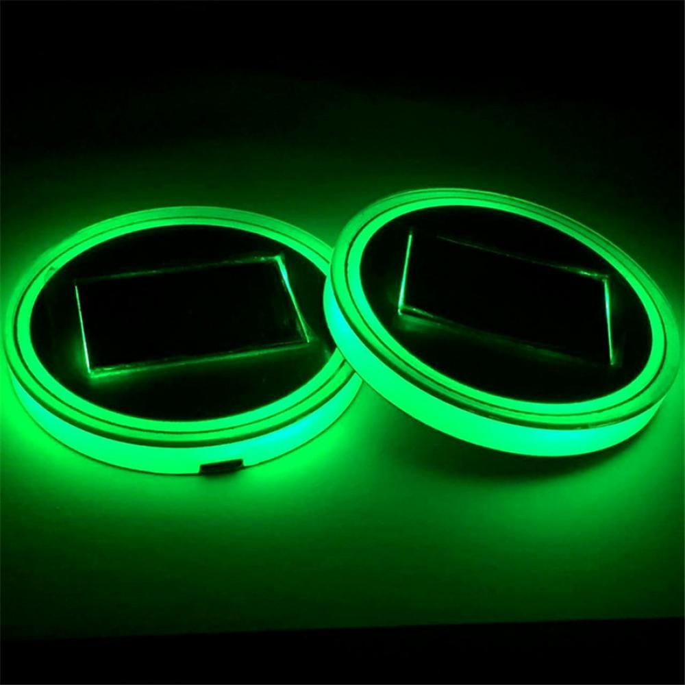 Pair 68Mm Round Solar+Usb Charging Car Cup Holder Bottom 7 Color Rgb Led Lights