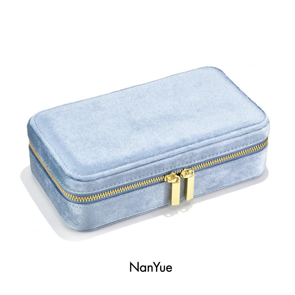 Velvet Jewelry Organizer For Rings And Earrings With Zipper Closure For Home Storage