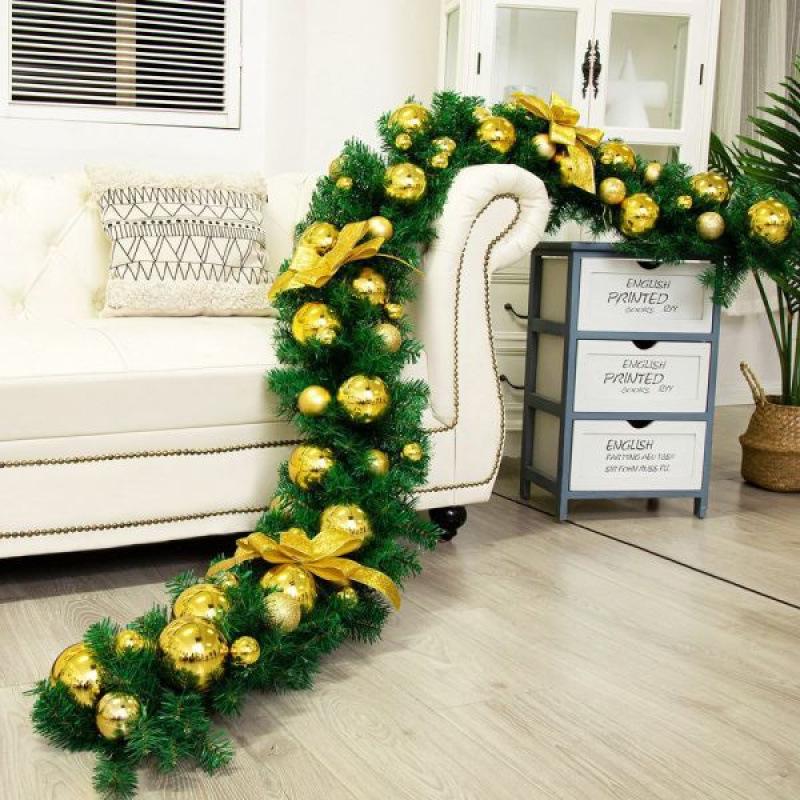 2.8m Encrypted Rattan Christmas Garland with Lights for Shopping Mall Escalator Decoration