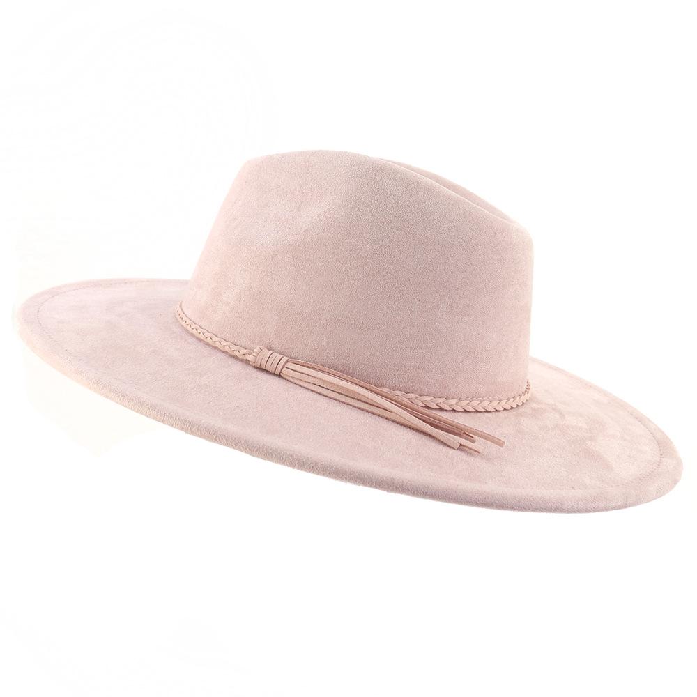 Unisex Suède Vilt Fedora Hoed Brede Rand Platte Rand Elegante Klassieke Herenhoed M 56-58cm roze